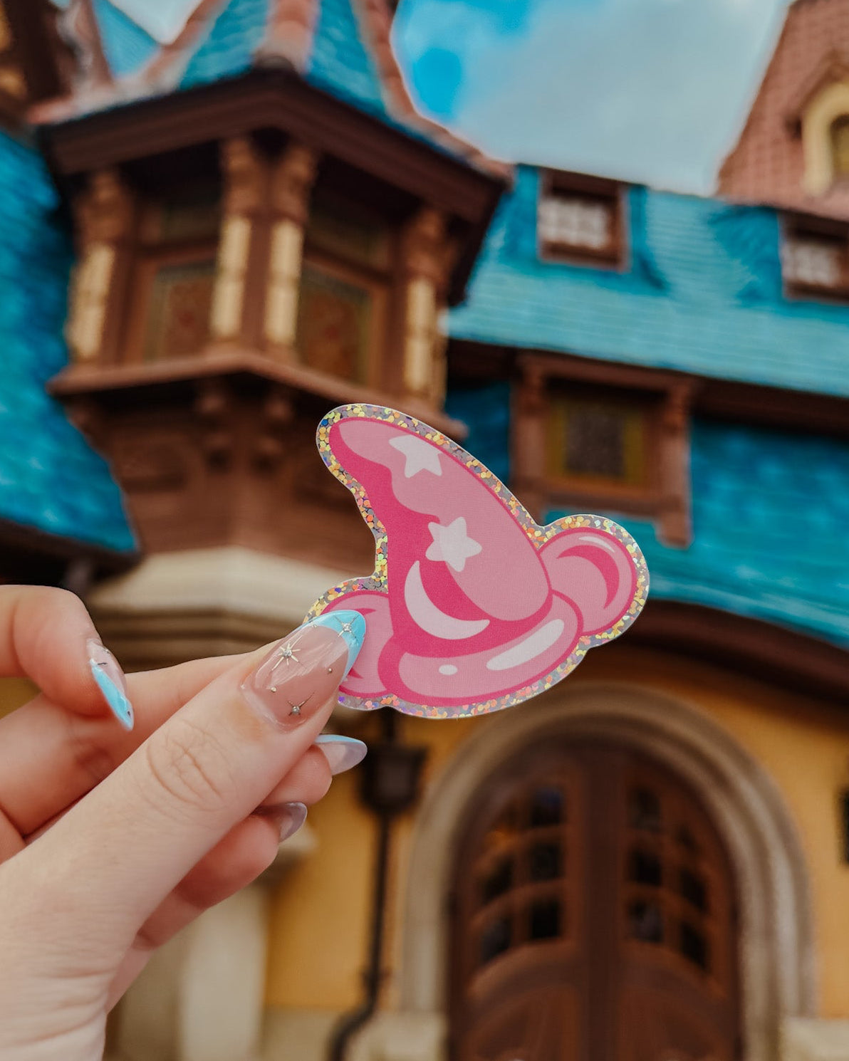 Pink Sorcerer Hat Glitter Sticker