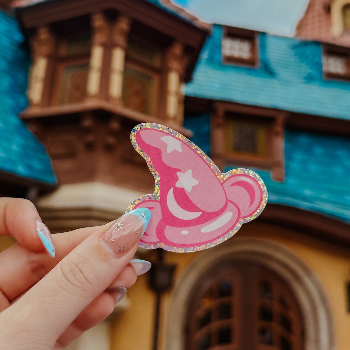 Pink Sorcerer Hat Glitter Sticker