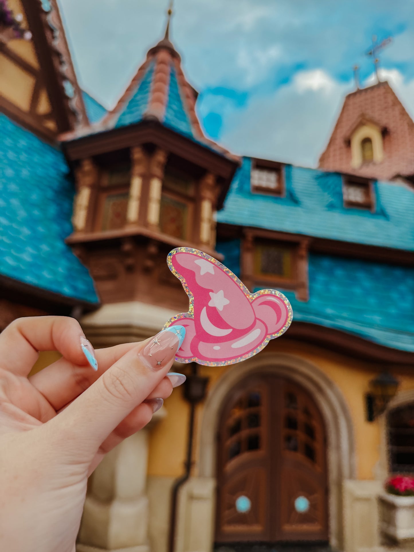 Pink Sorcerer Hat Glitter Sticker