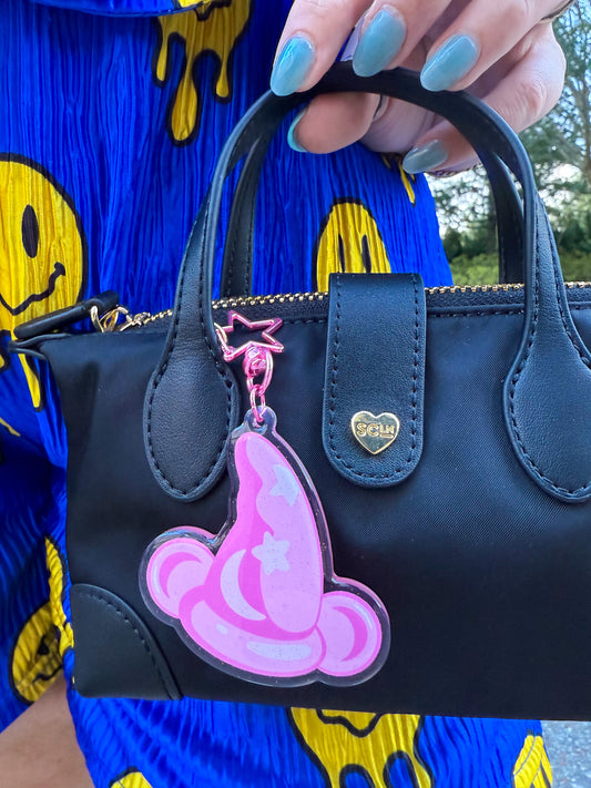 Pink Glitter Sorcerer Hat Bag Charm