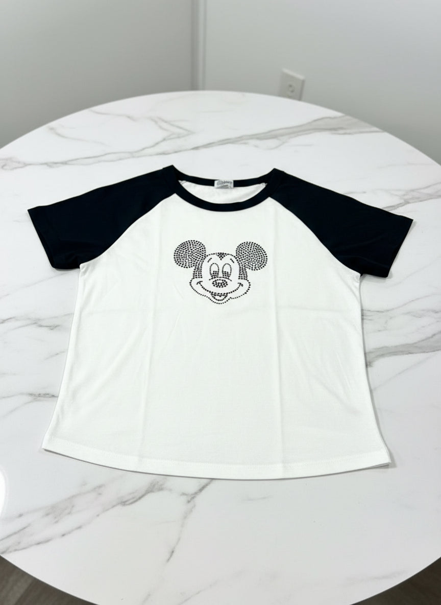 Sparkly Crystal Mickey Ringer Baby Tee