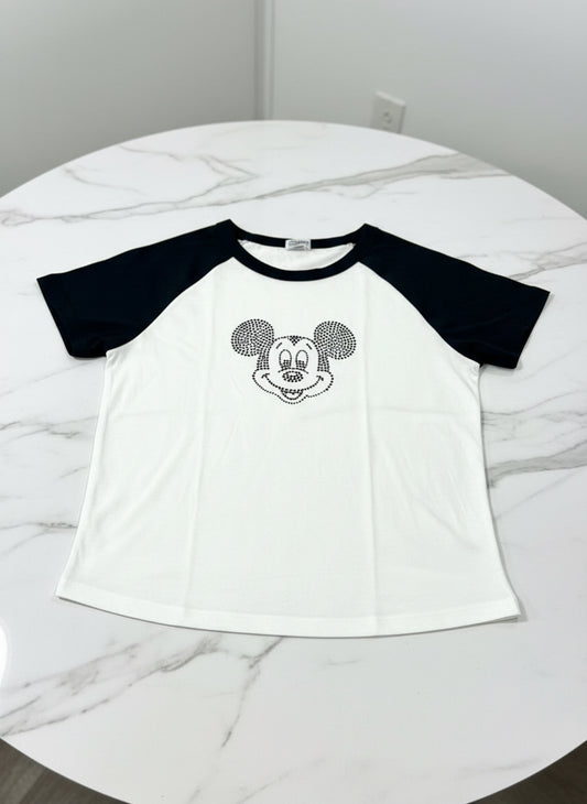 Sparkly Crystal Mickey Ringer Baby Tee