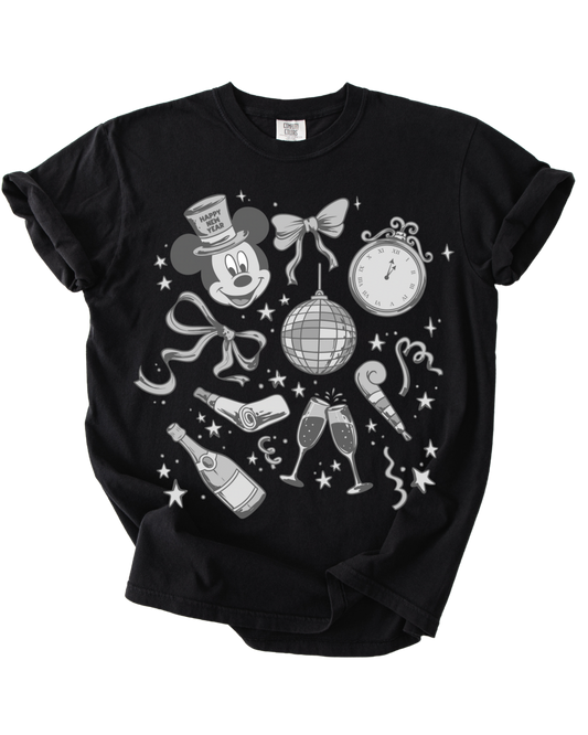 Cheers To The New Year Black And White Tee